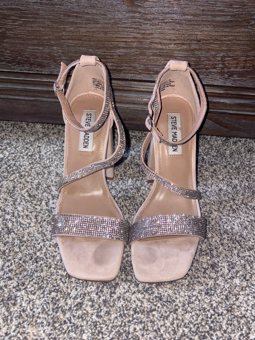 Steve Madden Blush Nude Embellished Block Heel Sandals